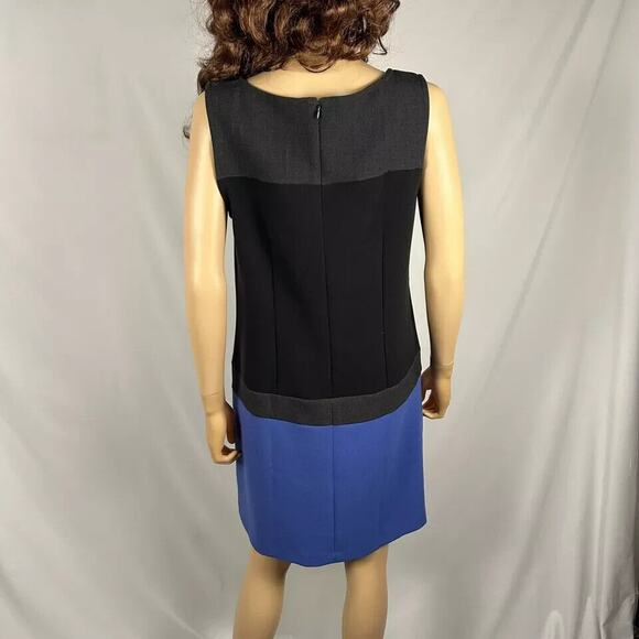 LOFT Black Blue Color Block Sleeveles Midi Shift Dress 10 Medium Business Casual - Picture 2 of 4